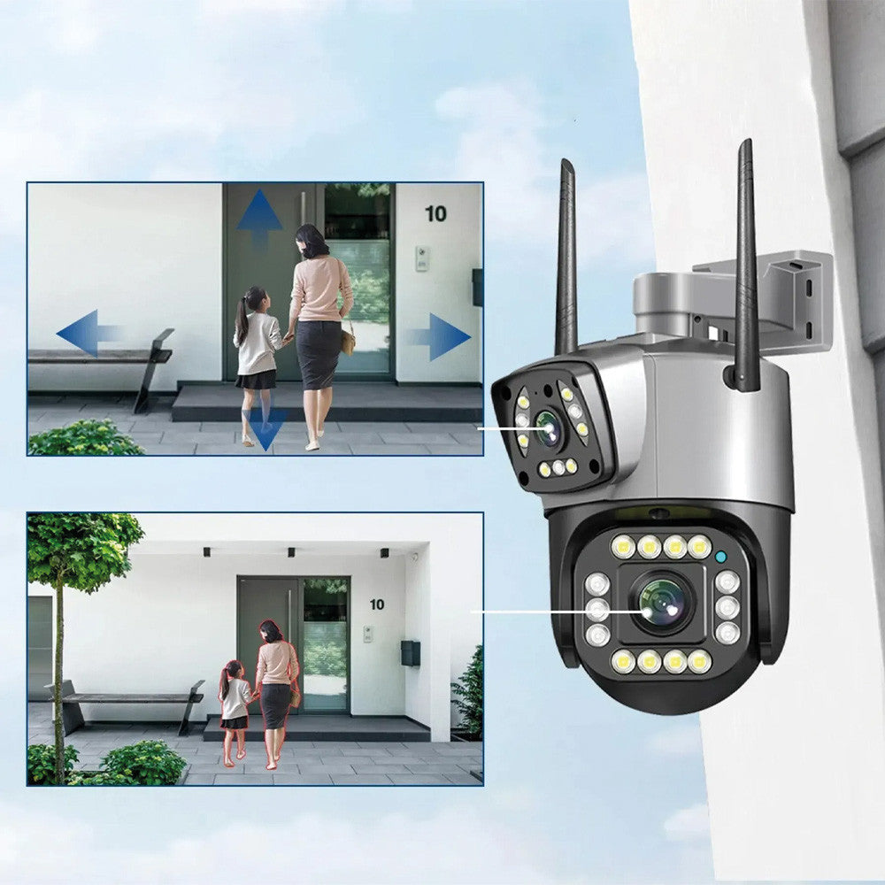 Вулична камера відеоспостереження 4G, 8Мп, Qettopo V380 / Камера з подвійним об'єктивом / Поворотна IP камера