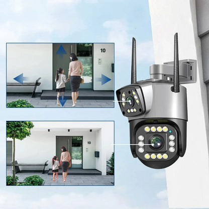 Вулична камера відеоспостереження 4G, 8Мп, Qettopo V380 / Камера з подвійним об'єктивом / Поворотна IP камера