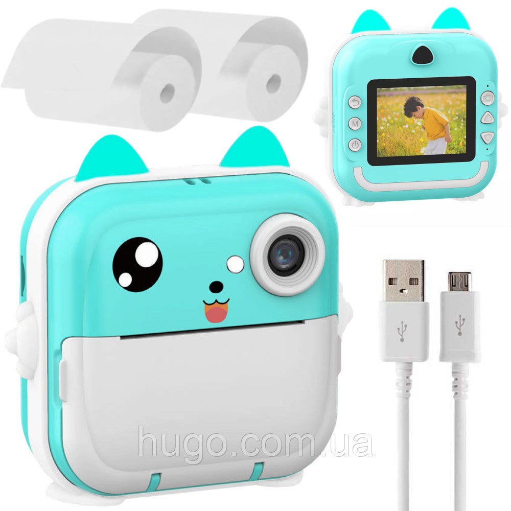 Дитяча камера миттєвого друку 24Мп, USB + 2 рулона паперу, Q5, Блакитний / Цифровий фотоапарат для дітей