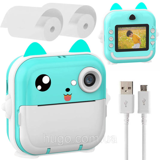 Дитяча камера миттєвого друку 24Мп, USB + 2 рулона паперу, Q5, Блакитний / Цифровий фотоапарат для дітей