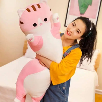 М'яка іграшка подушка Кіт Батон, 130 см, Рожевий / Подушка обіймашка / М'яка іграшка антистрес