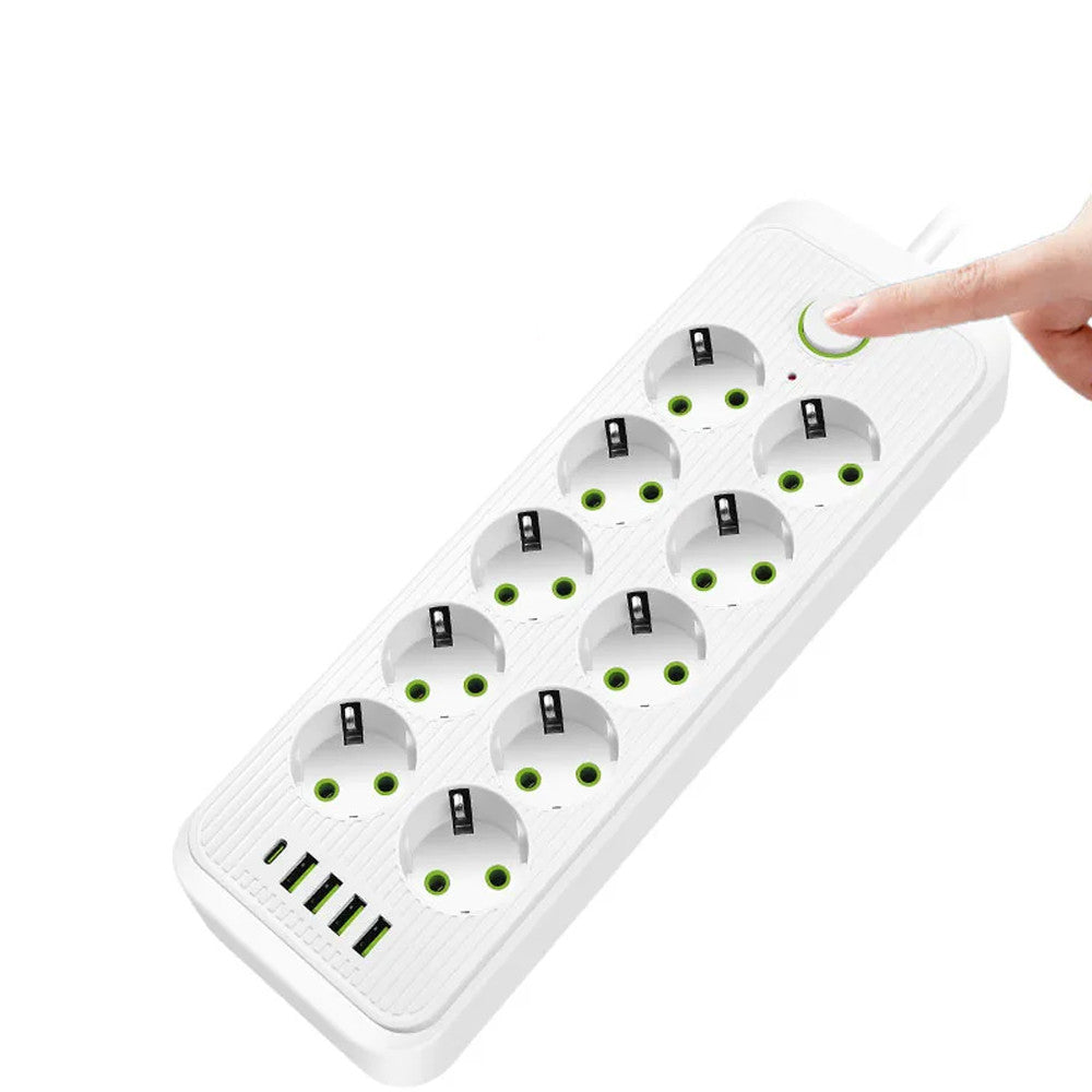 Мережевий фільтр-подовжувач 5м, 10 розеток 220В+4 USB+1 Type-C, Тк-15, Білий / Подовжувач з вимикачем / Мережевий фільтр