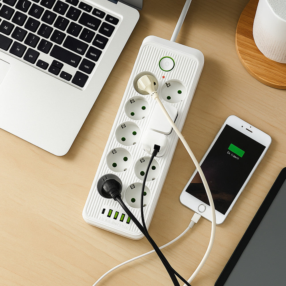 Мережевий фільтр-подовжувач 5м, 10 розеток 220В+4 USB+1 Type-C, Тк-15, Білий / Подовжувач з вимикачем / Мережевий фільтр