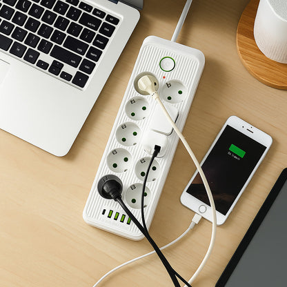 Мережевий фільтр-подовжувач 5м, 10 розеток 220В+4 USB+1 Type-C, Тк-15, Білий / Подовжувач з вимикачем / Мережевий фільтр