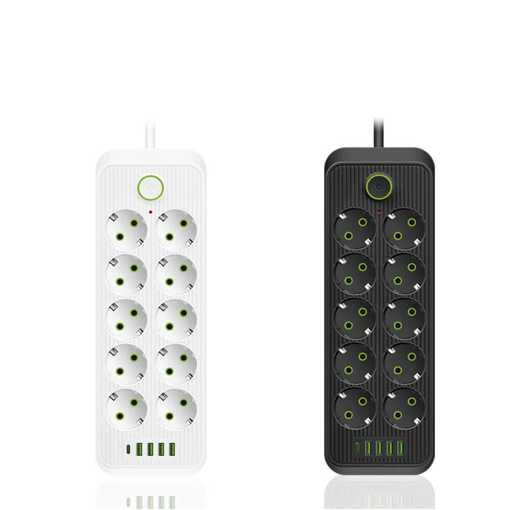 Мережевий фільтр-подовжувач 5м, 10 розеток 220В+4 USB+1 Type-C, Тк-15, Білий / Подовжувач з вимикачем / Мережевий фільтр