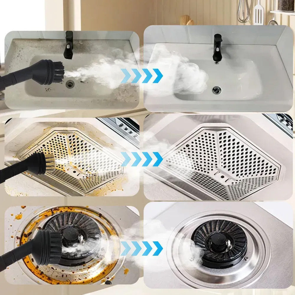 Компактний пароочисник для дому 2500Вт, 1.2л + 7 насадок / Парогенератор для прибирання / Паровий очищувач