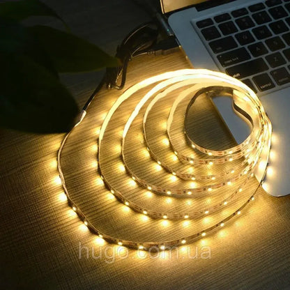 Світлодіодна LED стрічка 5м, від USB, Теплий Білий / Гнучка діодна підсвітка / Лед стрічка від повербанка