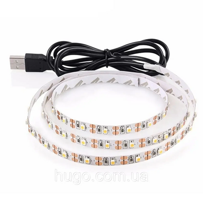Світлодіодна LED стрічка 5м, від USB, Теплий Білий / Гнучка діодна підсвітка / Лед стрічка від повербанка