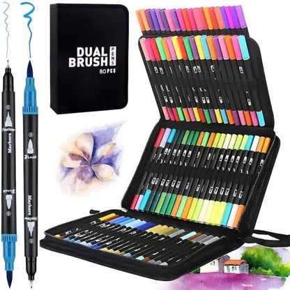 Акварельні маркери двосторонні 80шт з сумкою, Color pencil / Набір для малювання / Маркери для малювання
