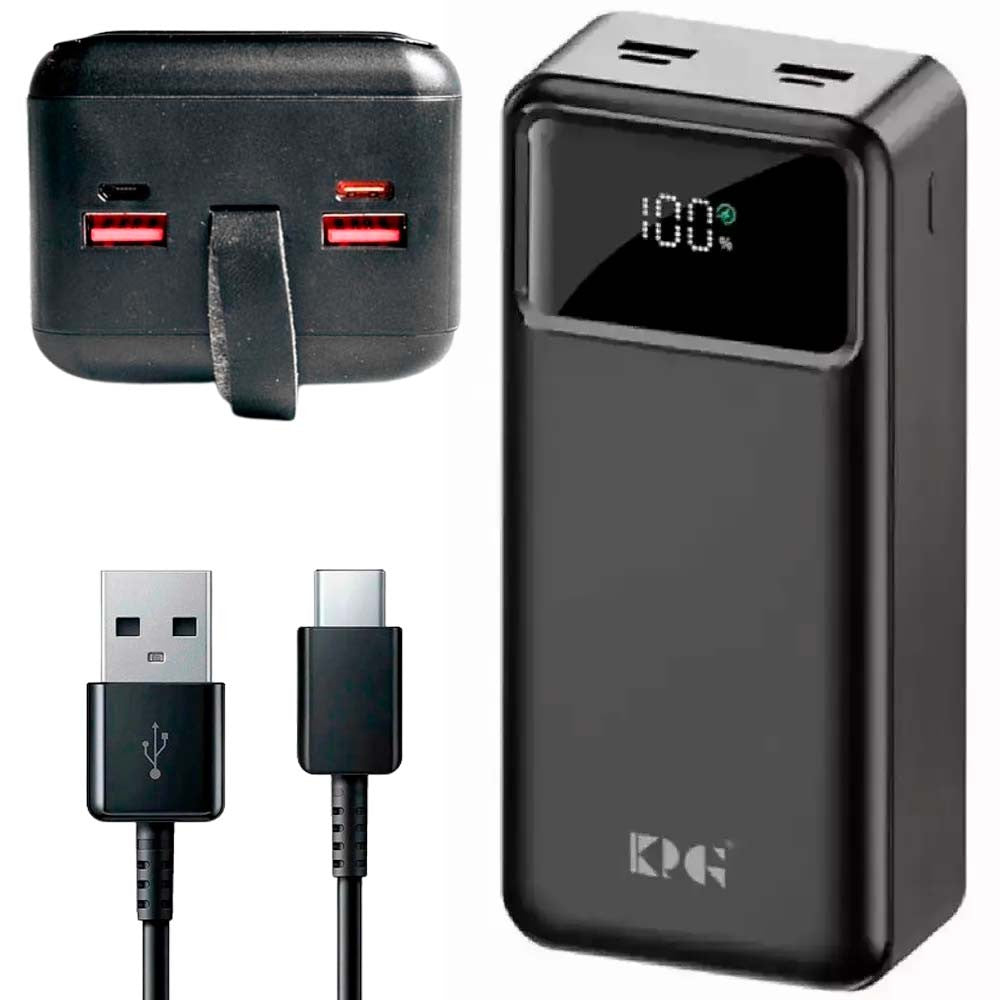 Power Bank з ліхтариком 40000мАч (2×USB, microUSB, Type-C), KPG-402 / Повербанк / Павер банк