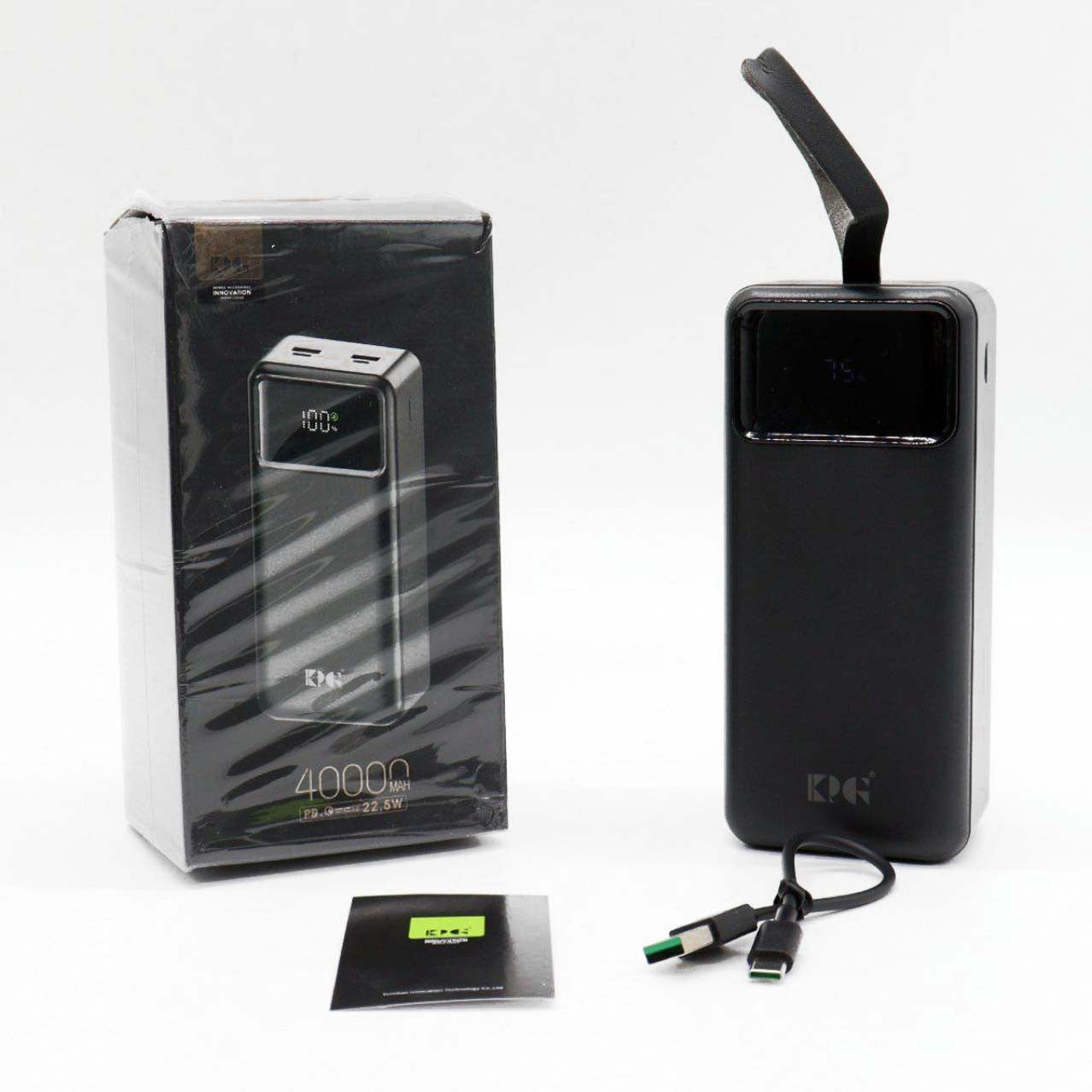 Power Bank з ліхтариком 40000мАч (2×USB, microUSB, Type-C), KPG-402 / Повербанк / Павер банк