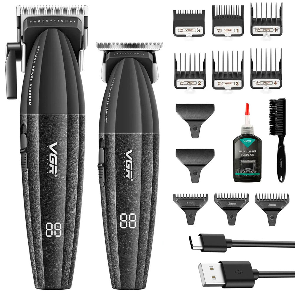 Набір для стрижки 2в1 (9 насадок) від USB, VGR V-640 / Акумуляторна машинка для стрижки / Тример для стрижки