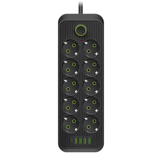 Мережевий фільтр 3м (10 розеток 220В+4 USB+1 Type-C) ТК-14, чорний / Подовжувач з вимикачем / Фільтр-подовжувач