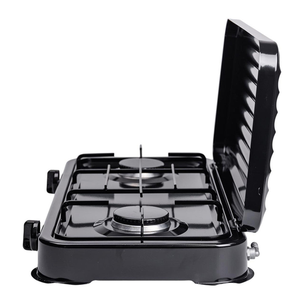 Газова плита 2-х конфоркова з кришкою SGS-6002, 4,4 кВт, чорна / Настільна двоконфоркова плита