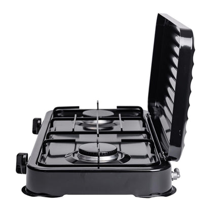 Газова плита 2-х конфоркова з кришкою SGS-6002, 4,4 кВт, чорна / Настільна двоконфоркова плита