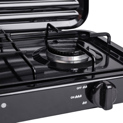 Газова плита 2-х конфоркова з кришкою SGS-6002, 4,4 кВт, чорна / Настільна двоконфоркова плита