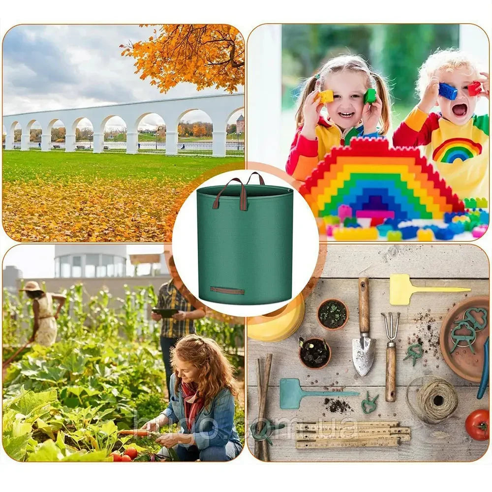 Садовий мішок 900л c ручками / Складний кошик садовий / Садова сумка для сміття / Садовий мішок-сумка