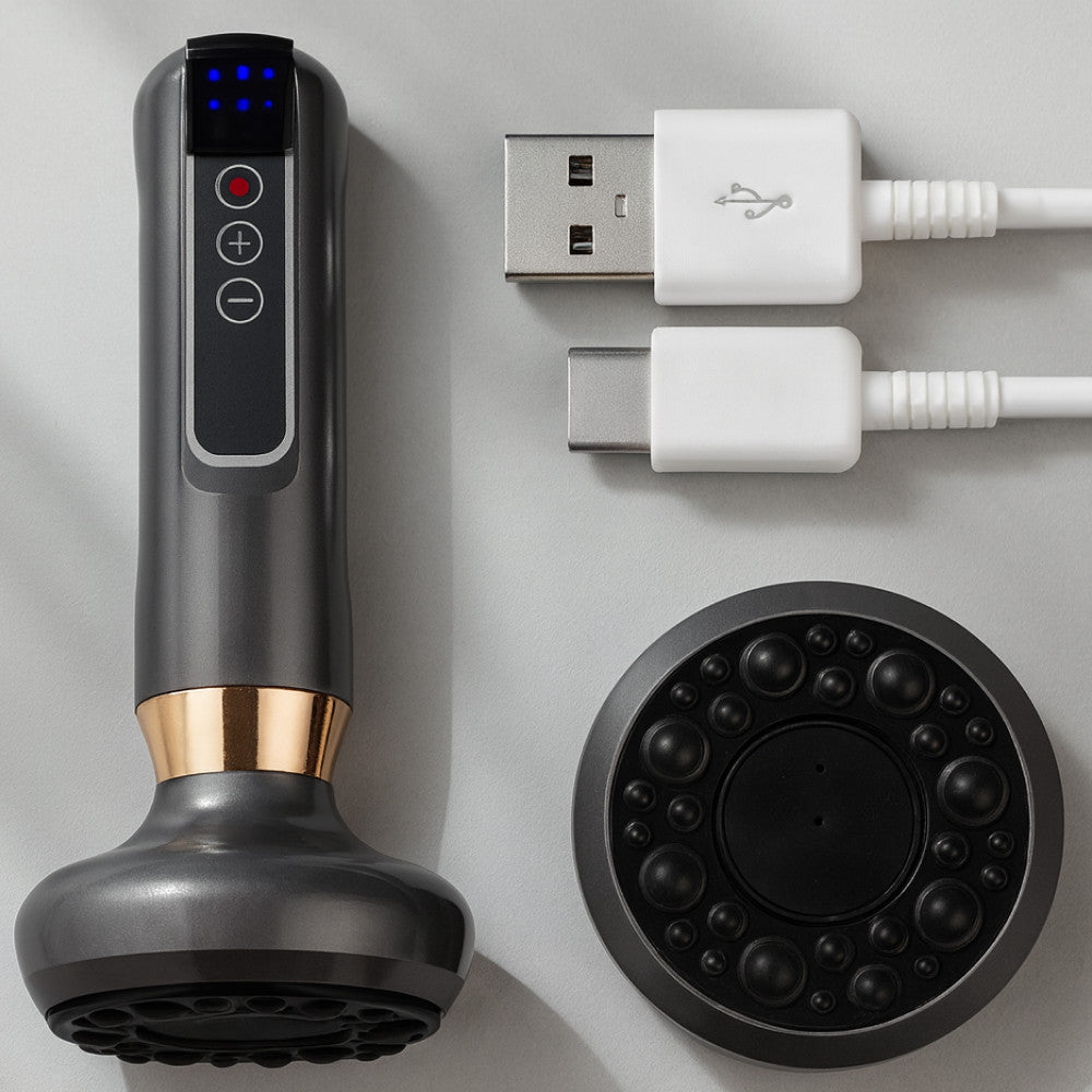 Вакуумний масажер акумуляторний, 6 режимів, Сірий / Ручний масажер для тіла від целюліту