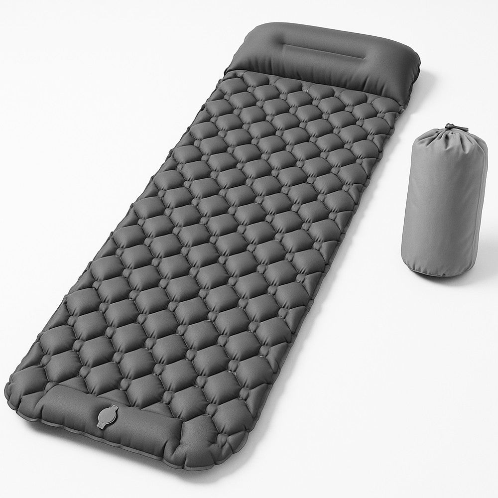 Надувний каремат з подушкою та вбудованим насосом, 225х70см, Сірий / Туристичний каремат / Килимок надувний