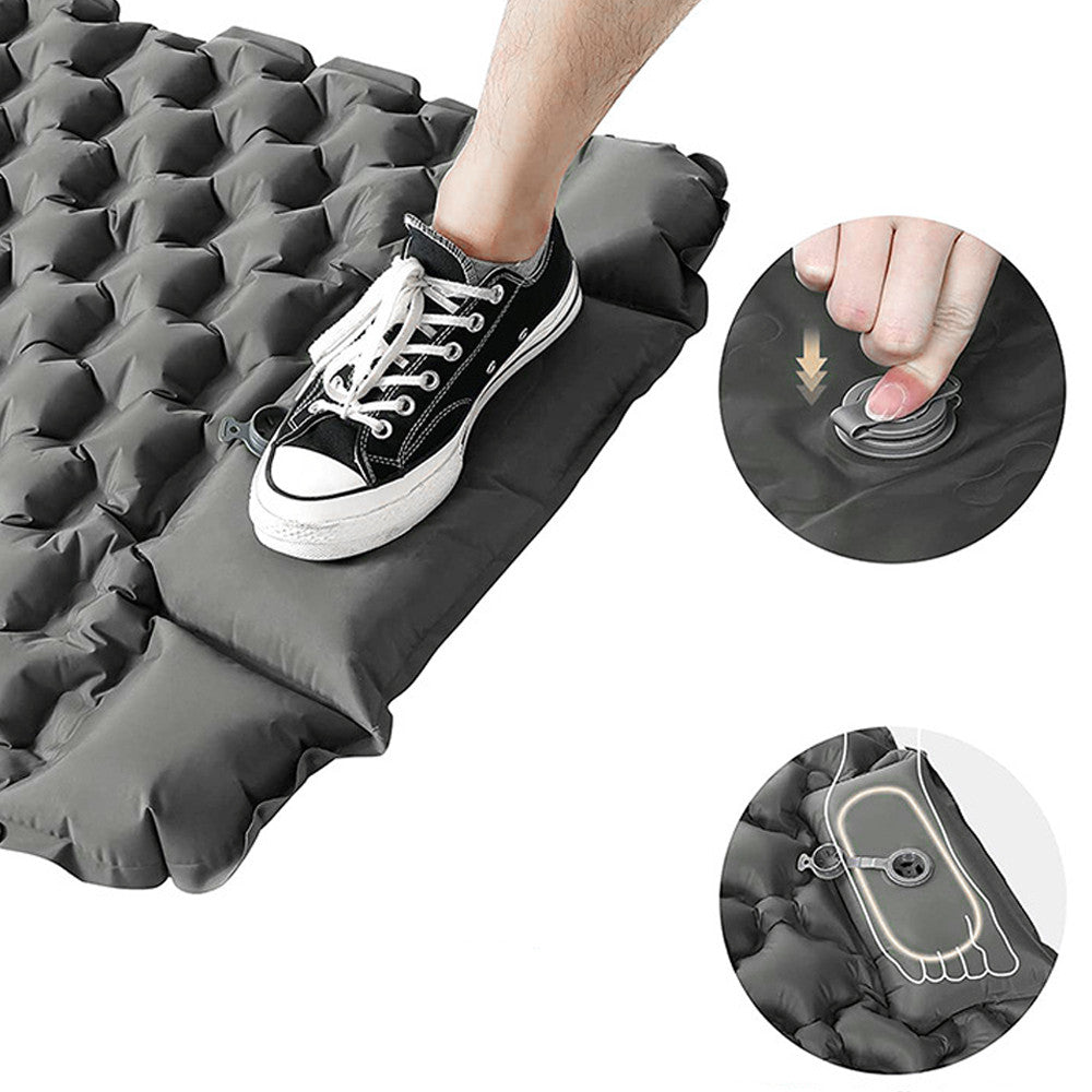 Надувний каремат з подушкою та вбудованим насосом, 225х70см, Сірий / Туристичний каремат / Килимок надувний