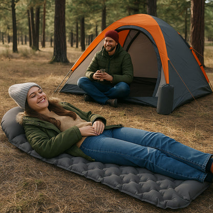 Надувний каремат з подушкою та вбудованим насосом, 225х70см, Сірий / Туристичний каремат / Килимок надувний