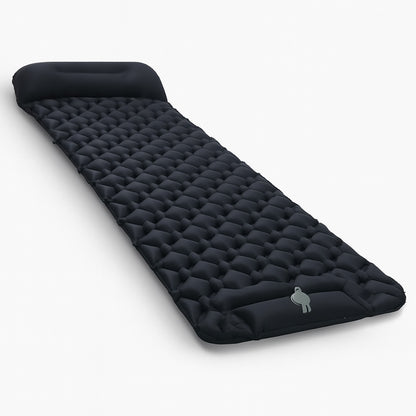 Надувний каремат з подушкою та вбудованим насосом, 225х70см, Чорний / Туристичний каремат / Надувний килимок