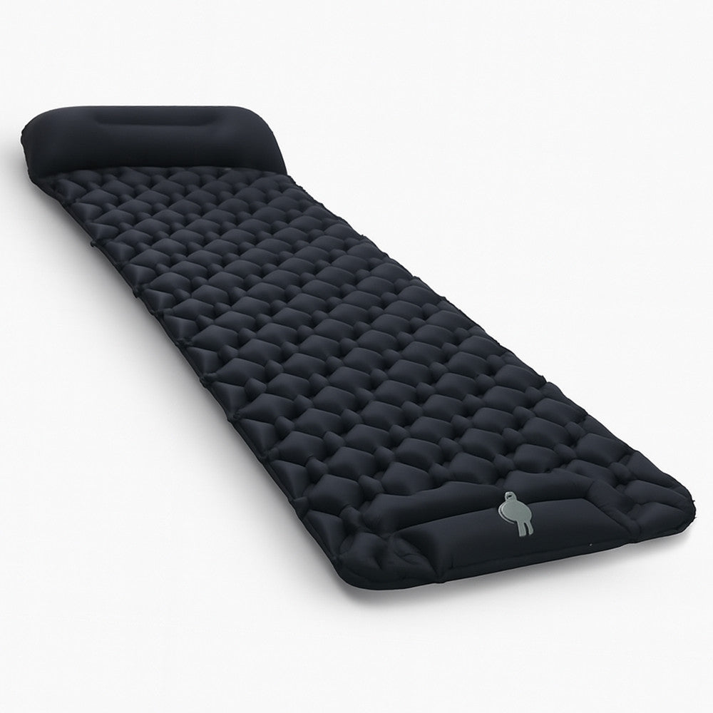 Надувний каремат з подушкою та вбудованим насосом, 225х70см, Чорний / Туристичний каремат / Надувний килимок