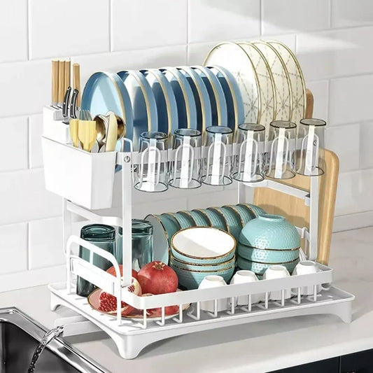 Двоярусна сушка для посуду 42x25x39 см, A19, Білий / Настільна сушарка для посуду / Органайзер для посуду