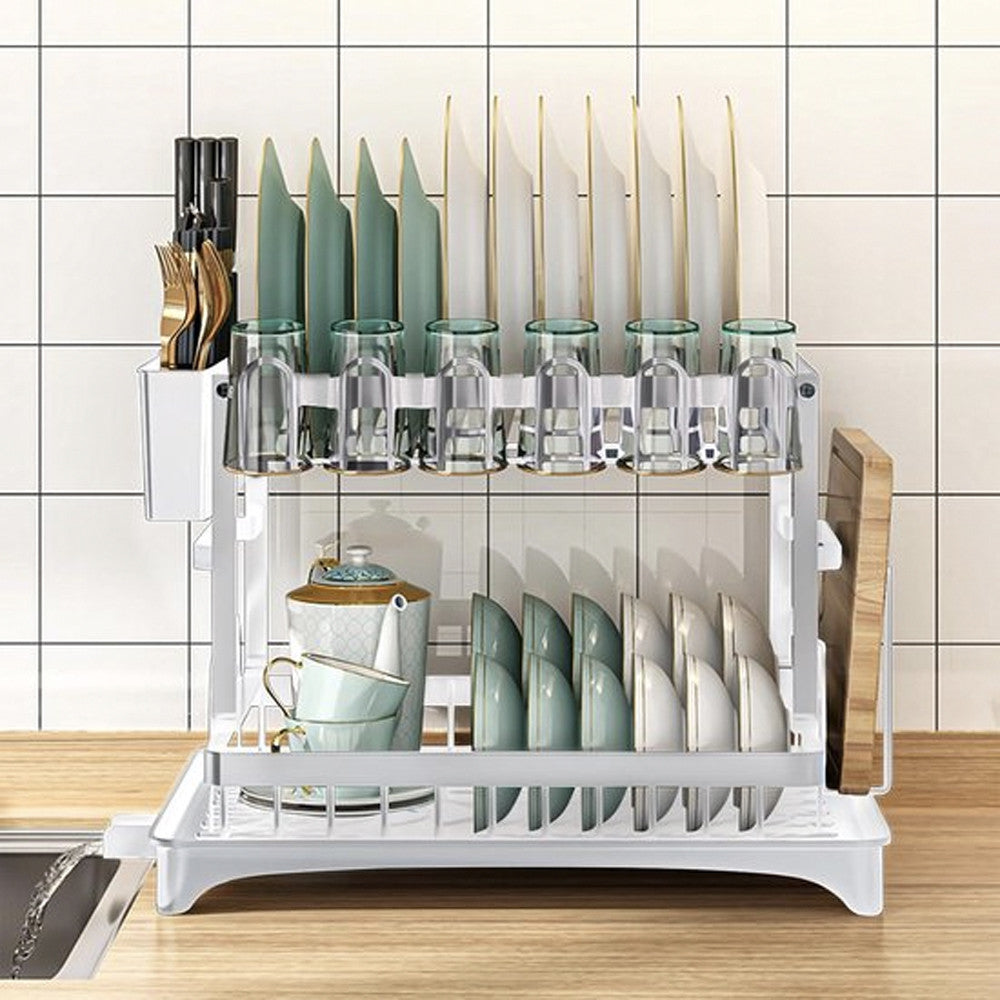 Двоярусна сушка для посуду 42x25x39 см, A19, Білий / Настільна сушарка для посуду / Органайзер для посуду