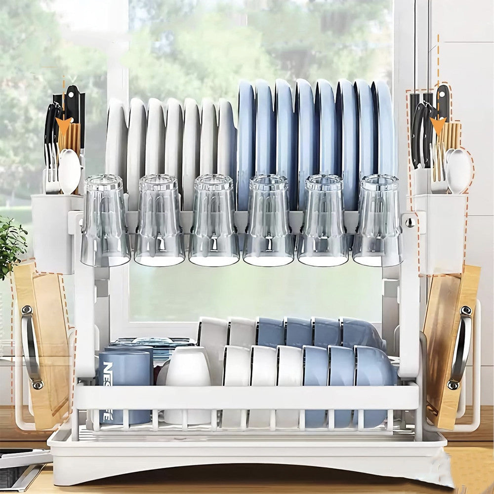 Двоярусна сушка для посуду 42x25x39 см, A19, Білий / Настільна сушарка для посуду / Органайзер для посуду