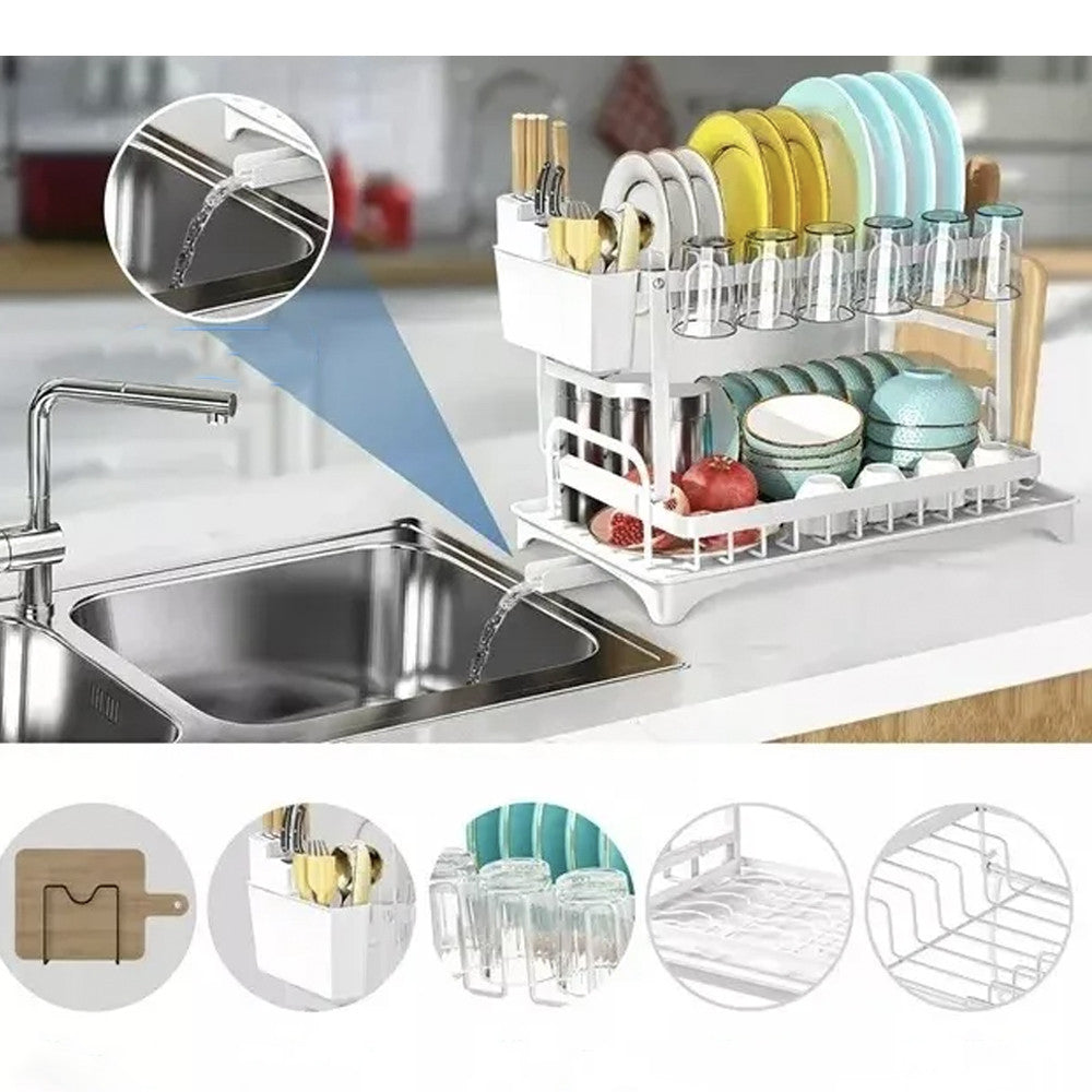 Двоярусна сушка для посуду 42x25x39 см, A19, Білий / Настільна сушарка для посуду / Органайзер для посуду