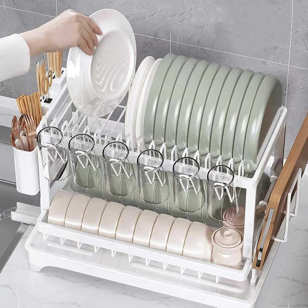 Двоярусна сушка для посуду 42x25x39 см, A19, Білий / Настільна сушарка для посуду / Органайзер для посуду