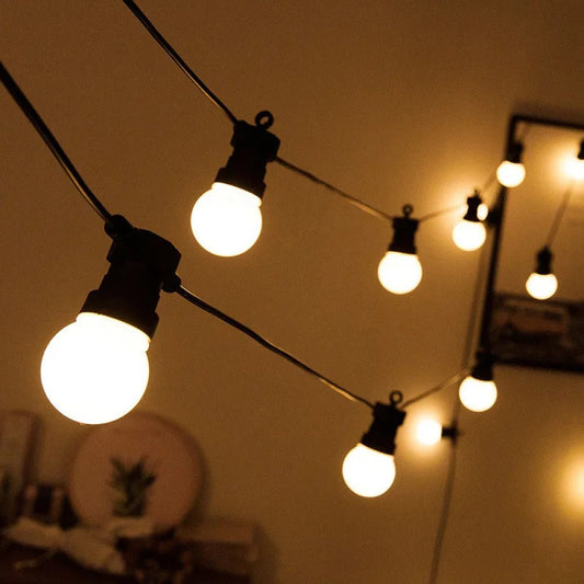 Гірлянда Лампочки 20шт від мережі 20м для вулиці, Xmas + з'єднувач, Теплий білий / Водонепроникна гірлянда