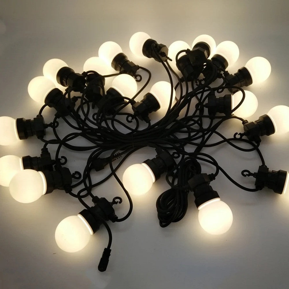 Гірлянда Лампочки 20шт від мережі 20м для вулиці, Xmas + з'єднувач, Теплий білий / Водонепроникна гірлянда