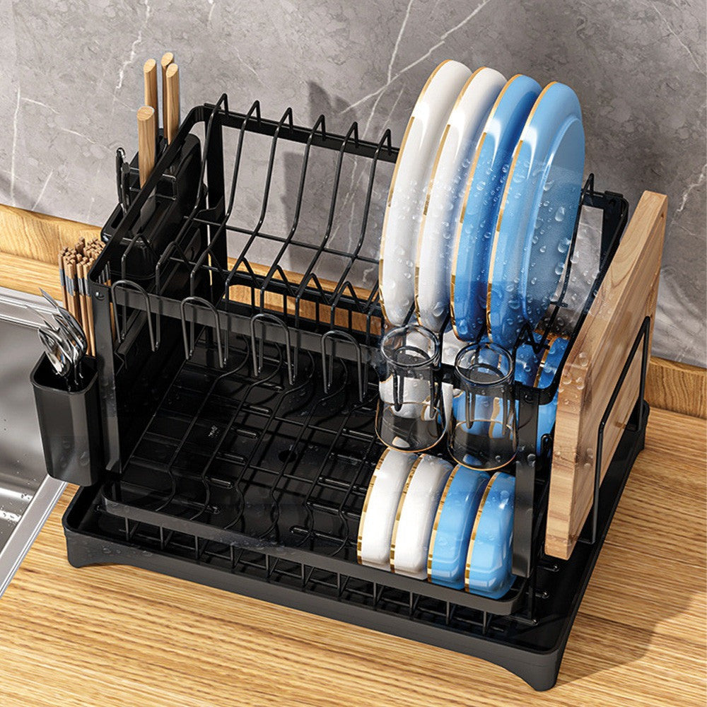 Двоярусна сушка для посуду 42x25x39 см, A19, Чорний / Настільна сушарка для посуду / Органайзер для посуду
