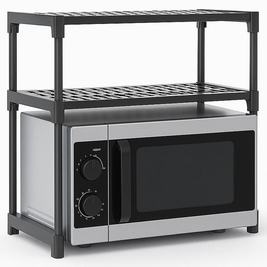 Органайзер для мікрохвильової печі з 2 полицями, 57х30х48см, Чорний / Органайзер для кухні / Настільна етажерка