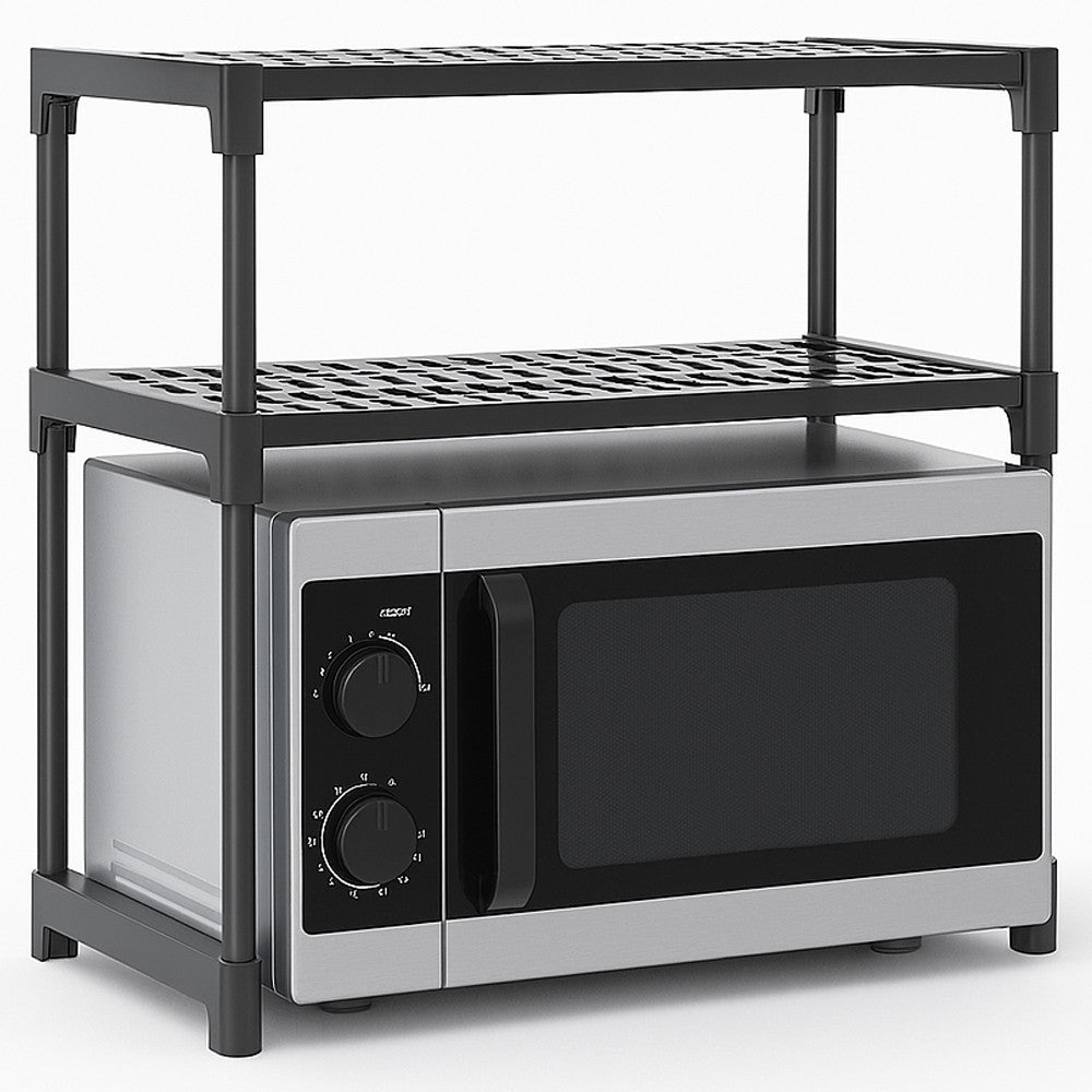 Органайзер для мікрохвильової печі з 2 полицями, 57х30х48см, Чорний / Органайзер для кухні / Настільна етажерка