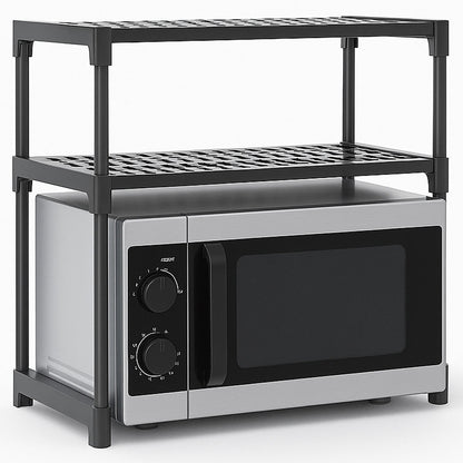 Органайзер для мікрохвильової печі з 2 полицями, 57х30х48см, Чорний / Органайзер для кухні / Настільна етажерка
