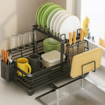 Органайзер-сушарка для посуду 2-х рівневий 102-30 / Сушіння для посуду з піддоном / Настільна сушарка