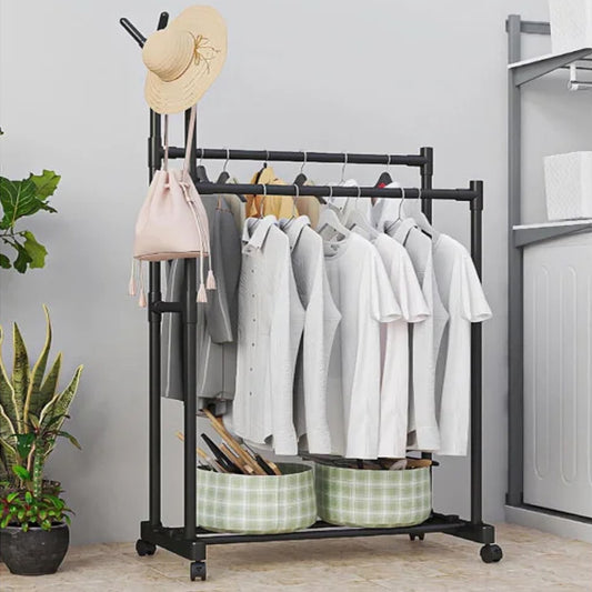 Подвійна стійка для одягу з полицею для взуття, 154х80х42см, 9111B / Підлогова вішалка / Стійка для одягу