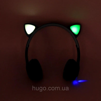 Бездротові Bluetooth навушники з котячими вушками та підсвічуванням Cat Miu Star P47 Сині / Дитячі навушники