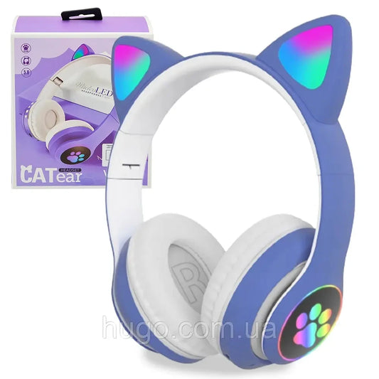 Бездротові навушники Котячі вушка VZV-23M, Сині / Дитячі навушники з підсвічуванням та мікрофоном