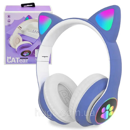 Бездротові навушники Котячі вушка VZV-23M, Сині / Дитячі навушники з підсвічуванням та мікрофоном