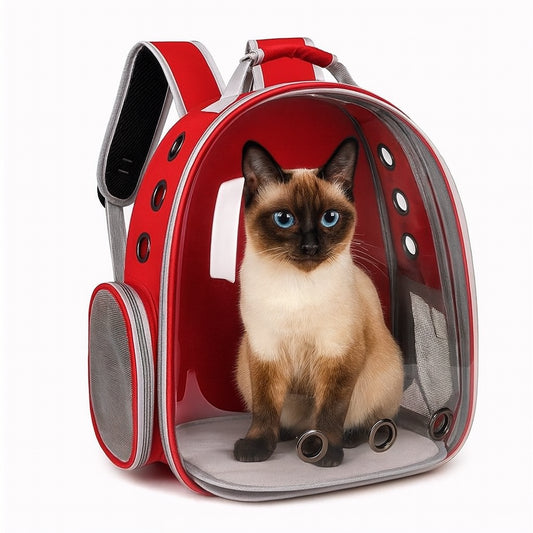 Рюкзак для перенесення тварин прозорий до 5кг, 45×33×25см, Червоний / Рюкзак для кота / Сумка-переноска для тварин