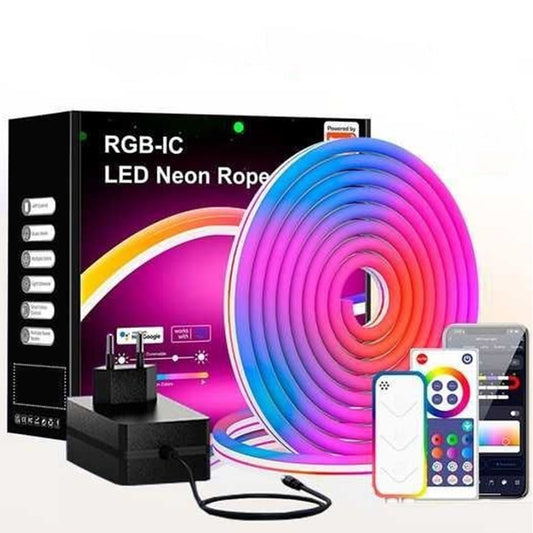 Неонова LED стрічка RGB 10м з пультом та Bluetooth / Світлодіодне RGB підсвічування / RGB стрічка силіконова