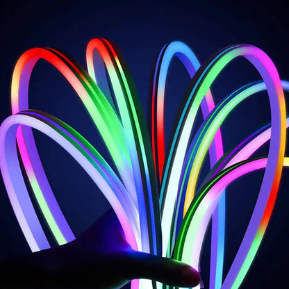 Неонова LED стрічка RGB 10м з пультом та Bluetooth / Світлодіодне RGB підсвічування / RGB стрічка силіконова