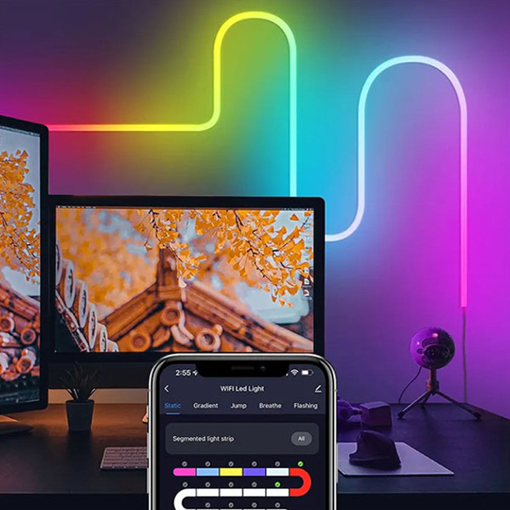 Неонова LED стрічка RGB 10м з пультом та Bluetooth / Світлодіодне RGB підсвічування / RGB стрічка силіконова