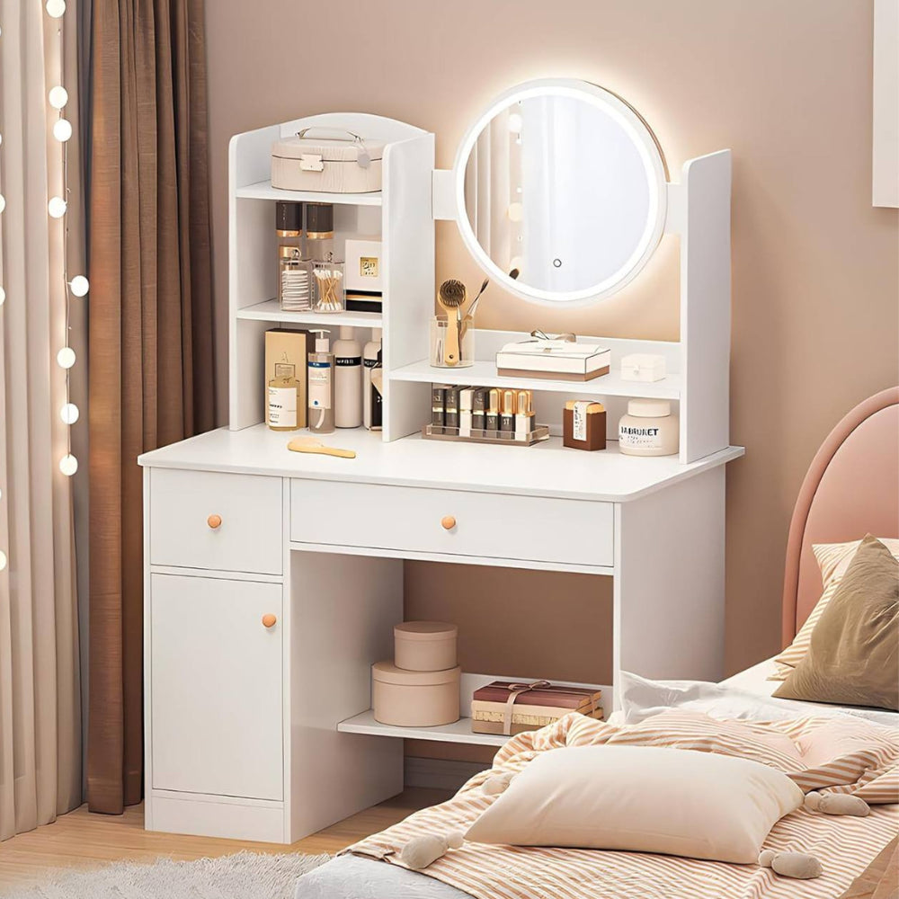 Косметичний столик із дзеркалом та підсвічуванням 130х80х40 см, STL-MD 73, Білий / Косметичний стіл