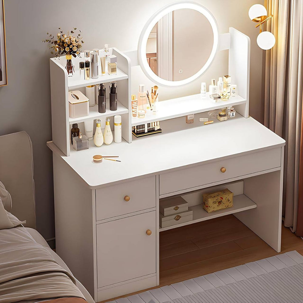 Косметичний столик із дзеркалом та підсвічуванням 130х80х40 см, STL-MD 73, Білий / Косметичний стіл
