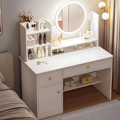 Косметичний столик із дзеркалом та підсвічуванням 130х80х40 см, STL-MD 73, Білий / Косметичний стіл
